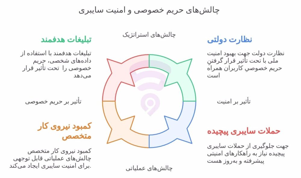 تصویر مربوط به نمودار گرافیکی و اینفوگرافی چالش‌های حریم خصوصی و امنیت سایبری