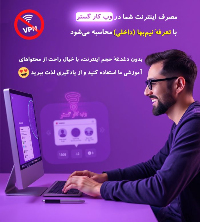 تصویر مربوط به پاپ‌آپ اطلاع‌رسانی به کاربر برای صرفه‌جویی در حجم و هزینهٔ اینترنت در زمان فعالیت در سایت وب کار گستر